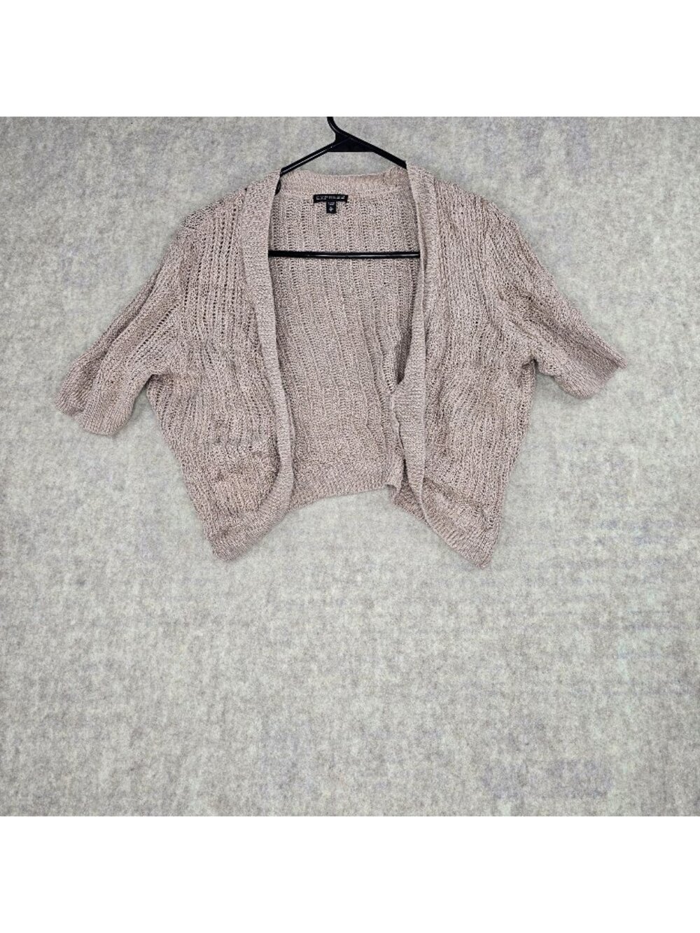 Express Women Open Front Knit Cardigan Taupe Medium Ramie & Cotton Blend